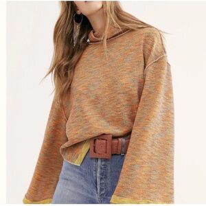 Free People Sunny Days Orange Turtleneck Sweater Top. Size L